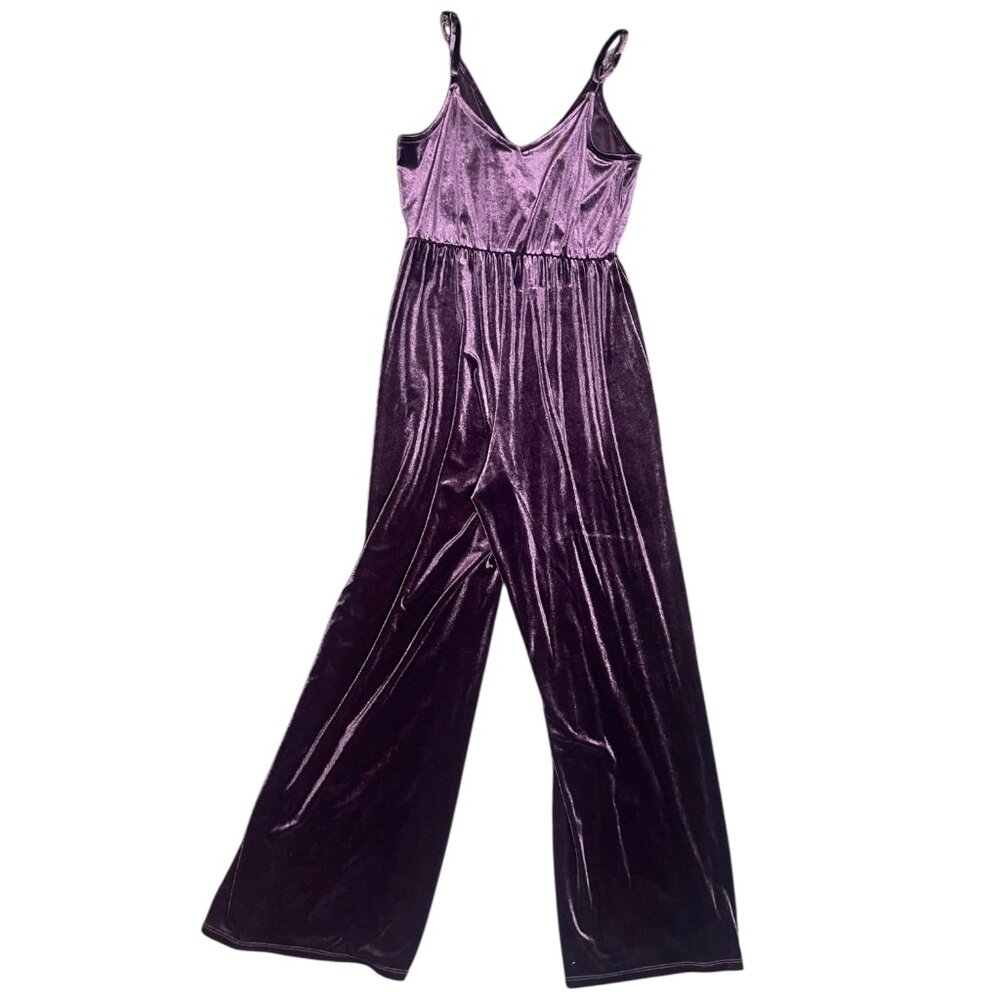 NEW Wild Fable Womens XS Purple Velvet Wide Leg Sleeveless Jumpsuit V Neck Retro - Picture 2 of 7